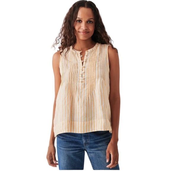 Faherty Isha Top Yellow Stripe Linen Size Medium NWT - Picture 1 of 15